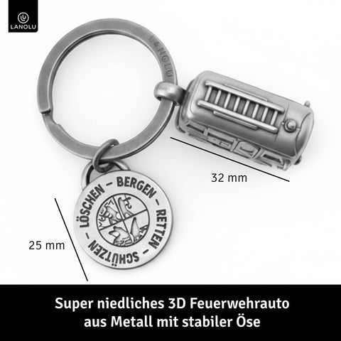 LANOLU Schlüsselanhänger Feuerwehrauto Vintage silber
