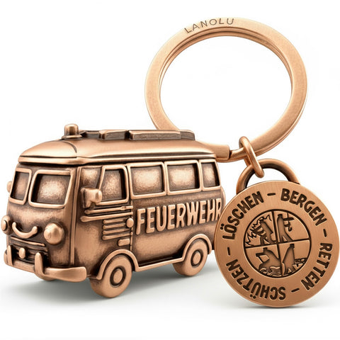 LANOLU Schlüsselanhänger Feuerwehrauto Vintage kupfer