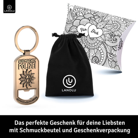 LANOLU Schlüsselanhänger "Polizei aufmachen" - Polizeimarke lustig