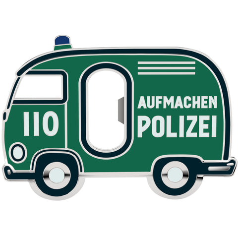 LANOLU Magnet Flaschenöffner POLIZEI-Auto "Aufmachen", grün