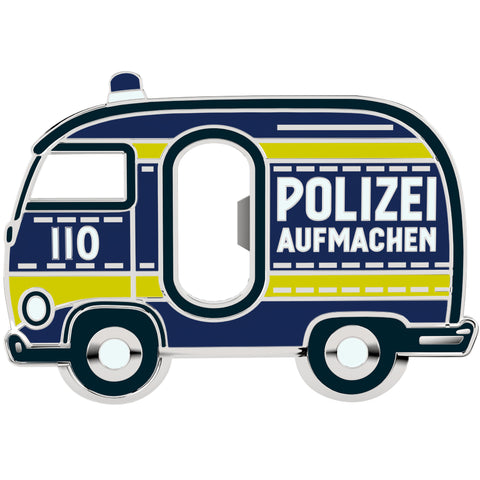 LANOLU Magnet Flaschenöffner POLIZEI-Auto "Aufmachen", blau