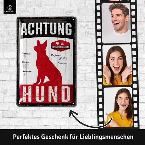 Blechschild Achtung Hund rot