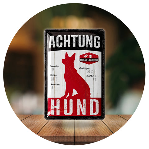 Blechschild Achtung Hund rot