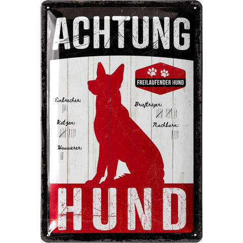 Blechschild Achtung Hund rot