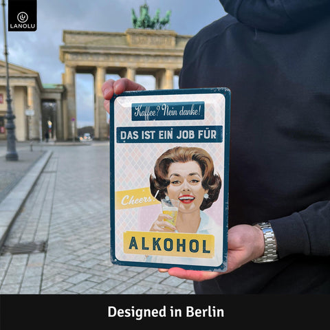 Blechschild Job für Alkohol mit Frau