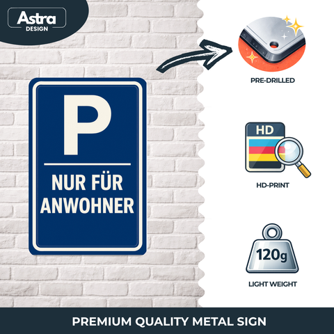 Anwohner Parkplatz Blechschild Blau/Weiß- 20x30cm