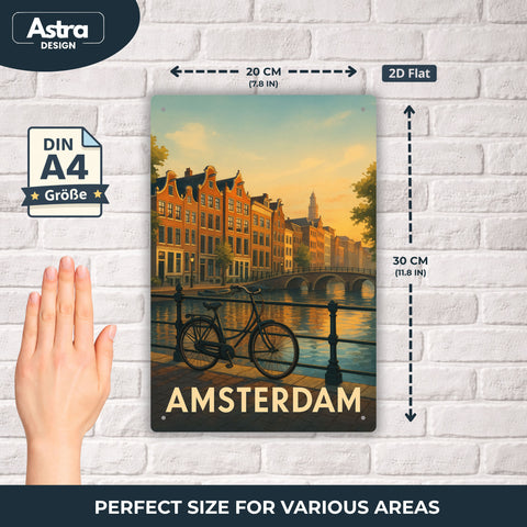Blechschild 20x30cm – Amsterdam Grachten klassisches Stadtmotiv