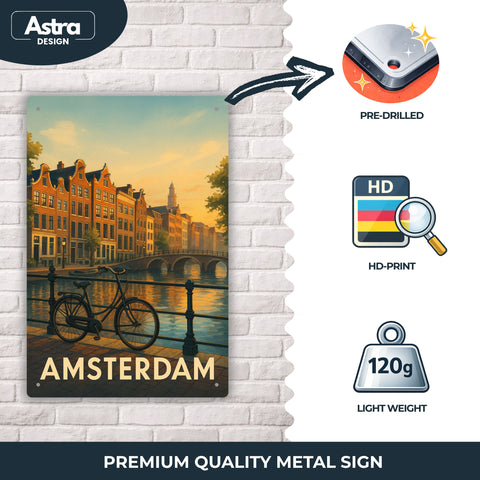Blechschild 20x30cm – Amsterdam Grachten klassisches Stadtmotiv