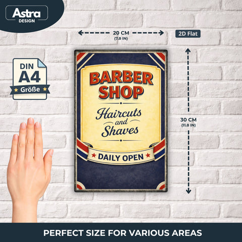 Blechschild 20x30cm – Barber Shop Haircuts and Shaves Schild