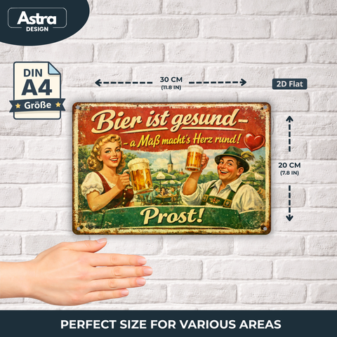 Blechschild 20x30cm – Bier ist gesund Prost Retro