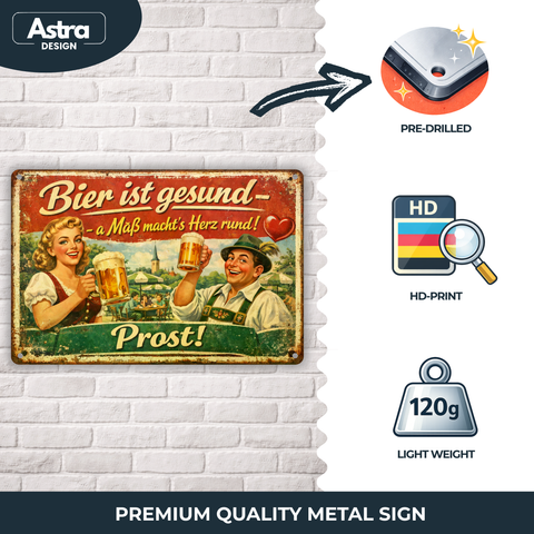 Blechschild 20x30cm – Bier ist gesund Prost Retro