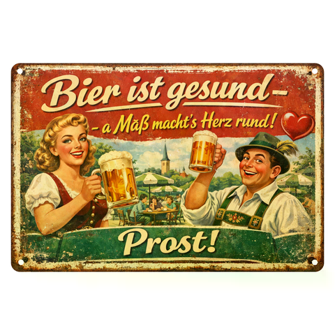 Blechschild 20x30cm – Bier ist gesund Prost Retro