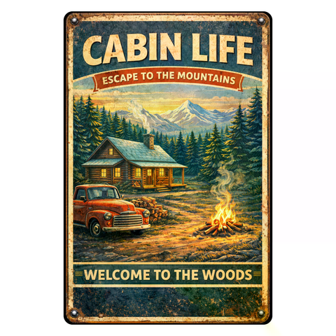 Blechschild 20x30cm – Cabin Life Waldhütte Motiv