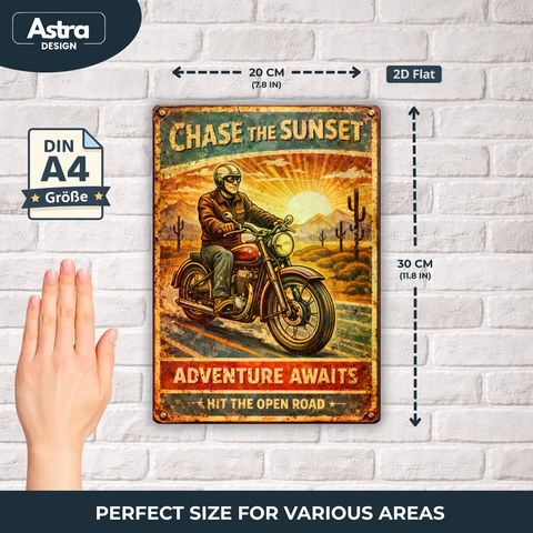 Blechschild 20x30cm – Motorrad Sunset Adventure Motiv