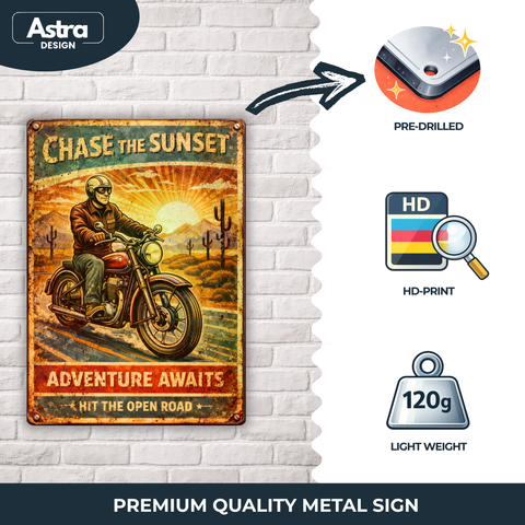 Blechschild 20x30cm – Motorrad Sunset Adventure Motiv