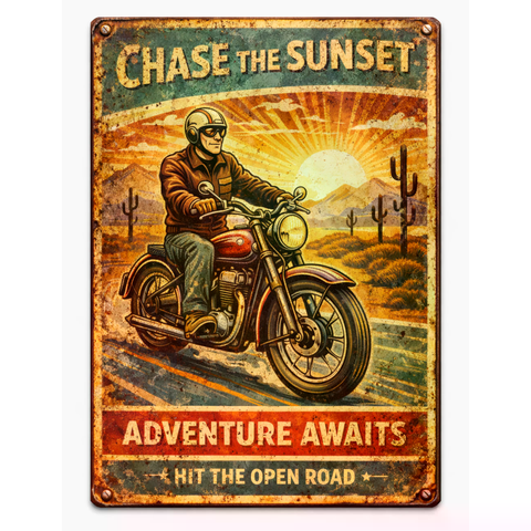 Blechschild 20x30cm – Motorrad Sunset Adventure Motiv