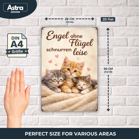Blechschild 20x30cm – Engel ohne Flügel schnurren leise Katze Retro Deko