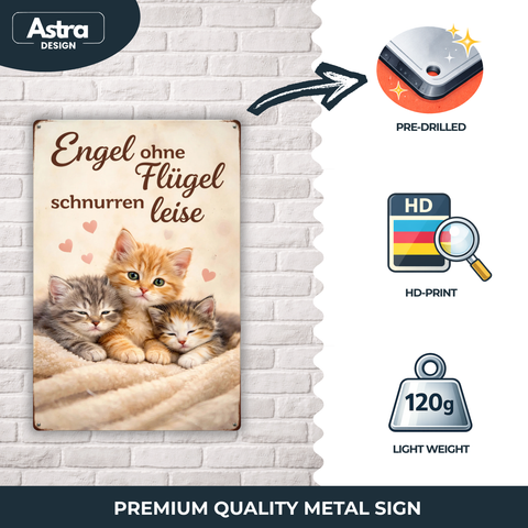 Blechschild 20x30cm – Engel ohne Flügel schnurren leise Katze Retro Deko