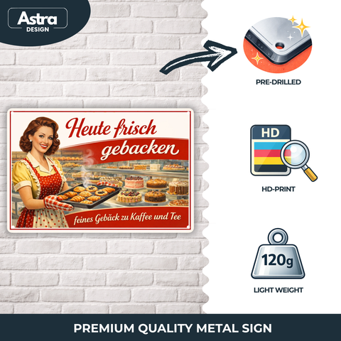 Blechschild 20x30cm – Heute frisch gebacken Retro Bäckerei Café Deko