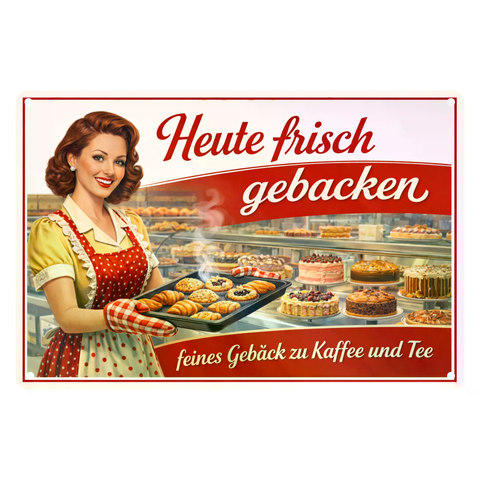 Blechschild 20x30cm – Heute frisch gebacken Retro Bäckerei Café Deko
