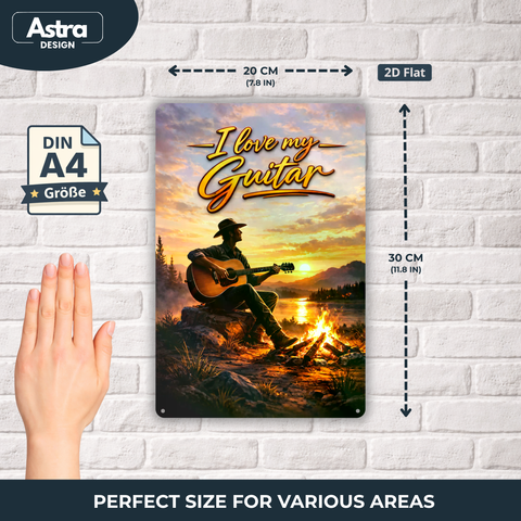 Blechschild 20x30cm – I Love My Guitar Sunset Motiv