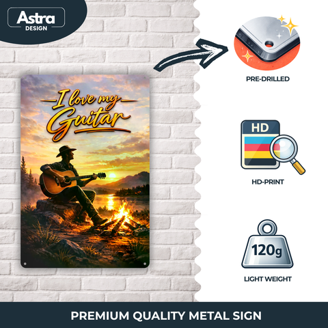 Blechschild 20x30cm – I Love My Guitar Sunset Motiv