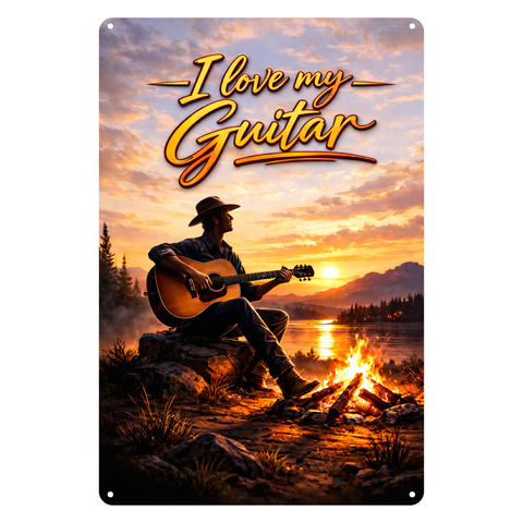 Blechschild 20x30cm – I Love My Guitar Sunset Motiv