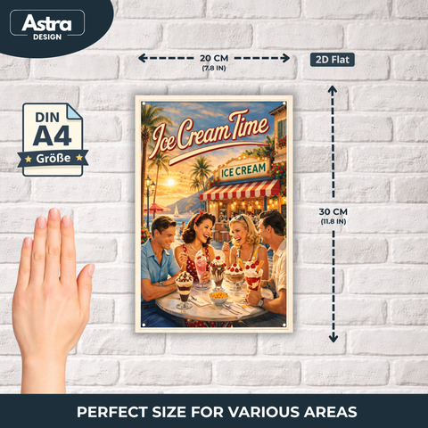 Blechschild 20x30cm – Ice Cream Time Retro Eisdiele Sommer Deko