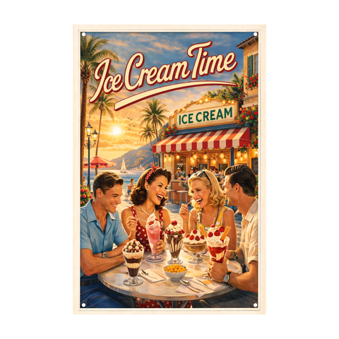 Blechschild 20x30cm – Ice Cream Time Retro Eisdiele Sommer Deko