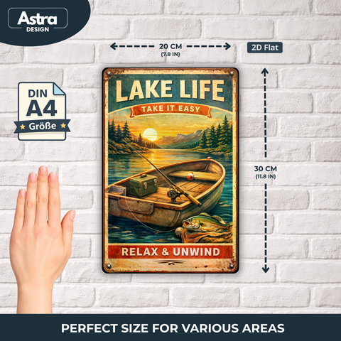 Blechschild 20x30cm – Lake Life Angeln Boot Motiv