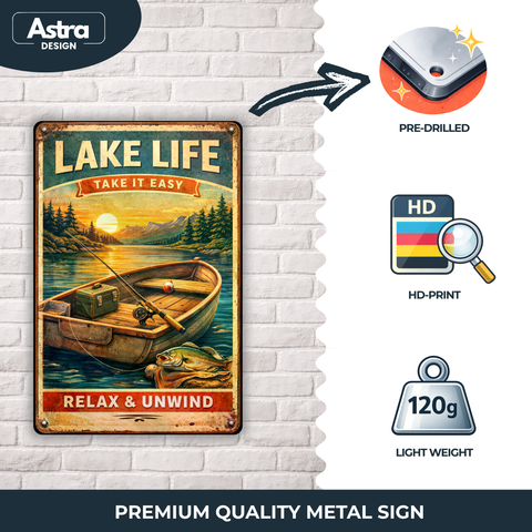 Blechschild 20x30cm – Lake Life Angeln Boot Motiv