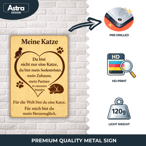 Blechschild 20x30cm – Meine Katze Spruch Herz Motiv