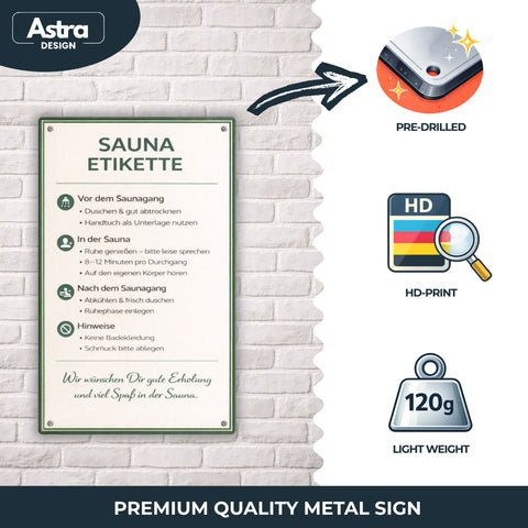 Blechschild 20x30cm – Sauna Etikette Regeln Wellness Hinweis Schild