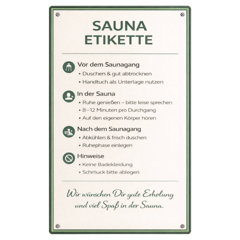 Blechschild 20x30cm – Sauna Etikette Regeln Wellness Hinweis Schild