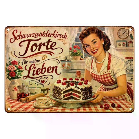Blechschild 20x30cm – Schwarzwälder Kirschtorte Retro Küche Vintage Deko