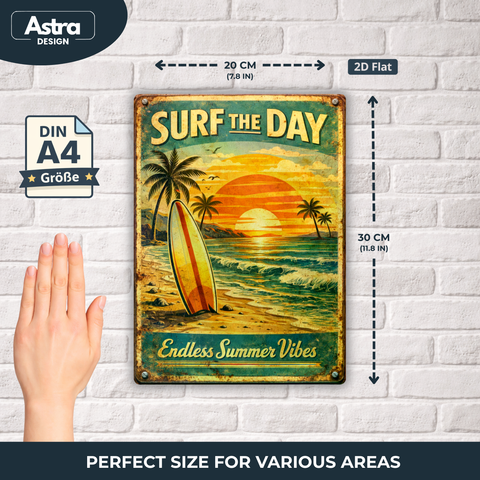 Blechschild 20x30cm – Surf The Day Strand Sunset Motiv