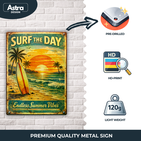 Blechschild 20x30cm – Surf The Day Strand Sunset Motiv