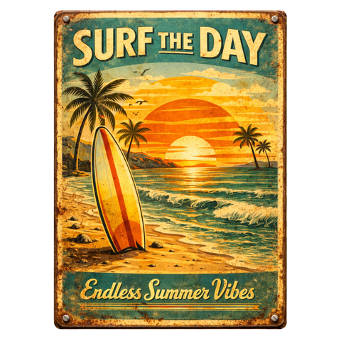 Blechschild 20x30cm – Surf The Day Strand Sunset Motiv
