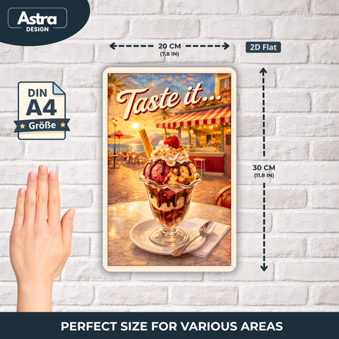 Blechschild 20x30cm – Taste it Ice Cream Retro Eisdiele Sommer Deko