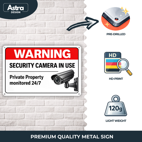 Blechschild 20x30cm – Warning Security Camera Privatgrundstück Englisch