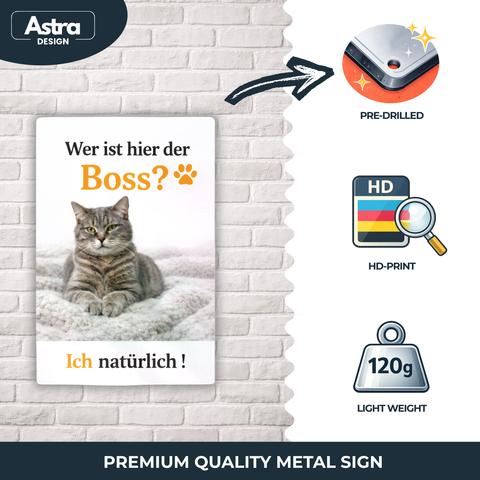 Blechschild 20x30cm – Katze Boss Spruch Motiv