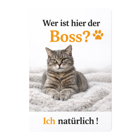 Blechschild 20x30cm – Katze Boss Spruch Motiv