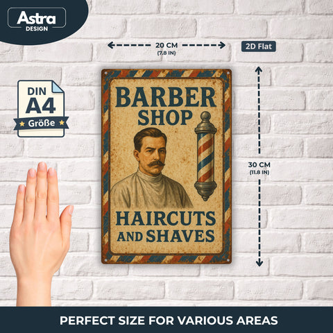 Blechschild 20x30cm – Barber Shop Haircuts and Shaves