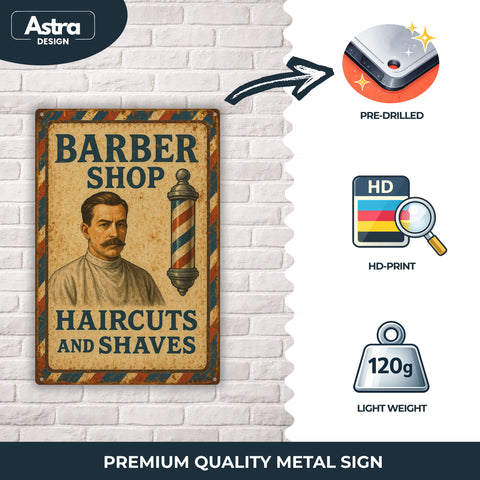 Blechschild 20x30cm – Barber Shop Haircuts and Shaves