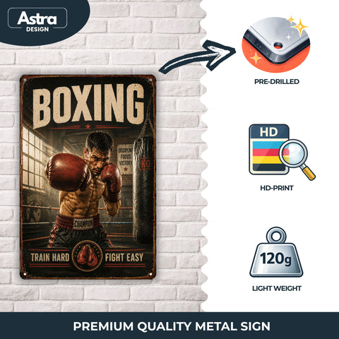 Blechschild 20x30cm – Boxing Train Hard Fight Easy Fitness Schild