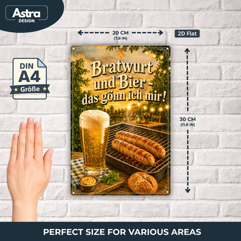 Blechschild 20x30cm – Bratwurst und Bier – das gönn ich mir Grillspruch
