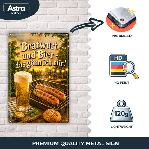Blechschild 20x30cm – Bratwurst und Bier – das gönn ich mir Grillspruch