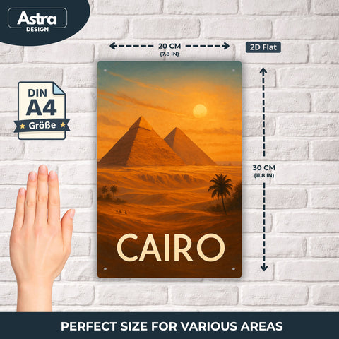 Blechschild 20x30cm – Cairo Pyramiden Wüstenlandschaft klassisches Stadtmotiv