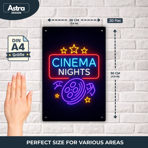 Blechschild 20x30cm – Cinema Nights Neon Kino Motiv