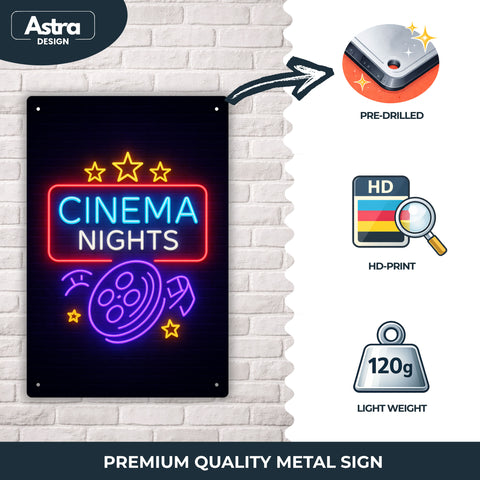 Blechschild 20x30cm – Cinema Nights Neon Kino Motiv